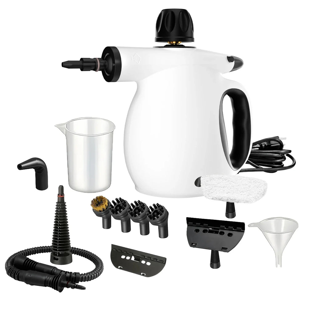 Steamly Pro handheld steam cleaner in use, cleaning a stovetop